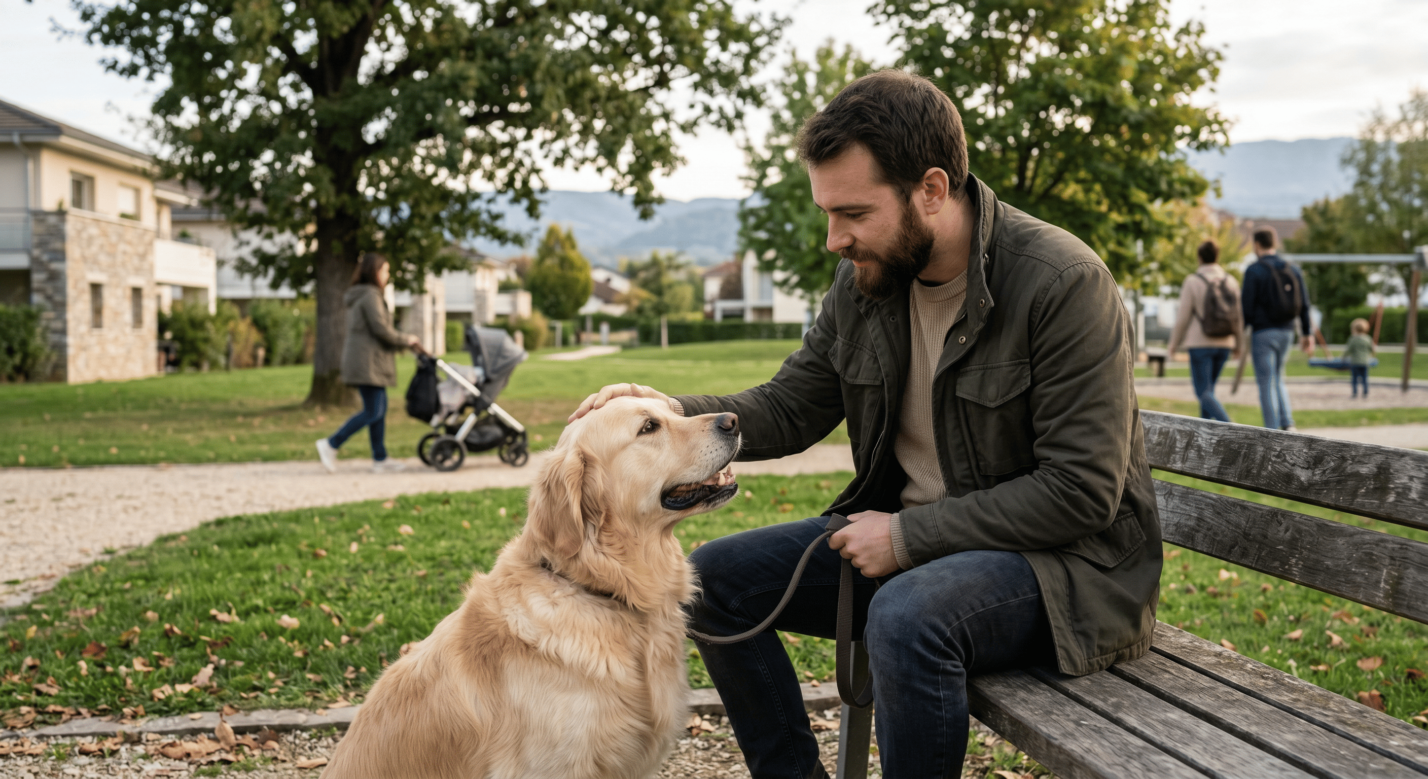 Propriétaire avec son chien en Suisse illustrant la responsabilité civile et assurance animaux
